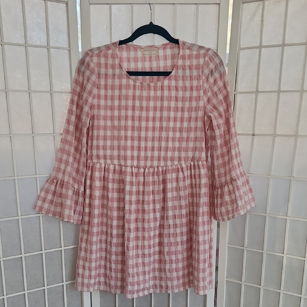 Urban Outfitters Pink Gingham Long Sleeve Mini Dress